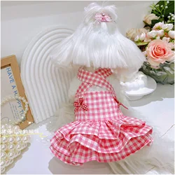 Vestido a cuadros para perros pequeños con lazo y falda