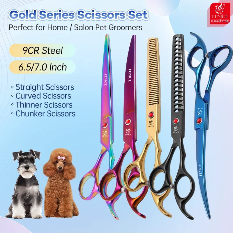 Fenice-Juego de tijeras profesionales coloridas para el cuidado de perros, 6,5/7 pulgadas, recto, más fino, curvo, tijeras de aseo - imagen 2