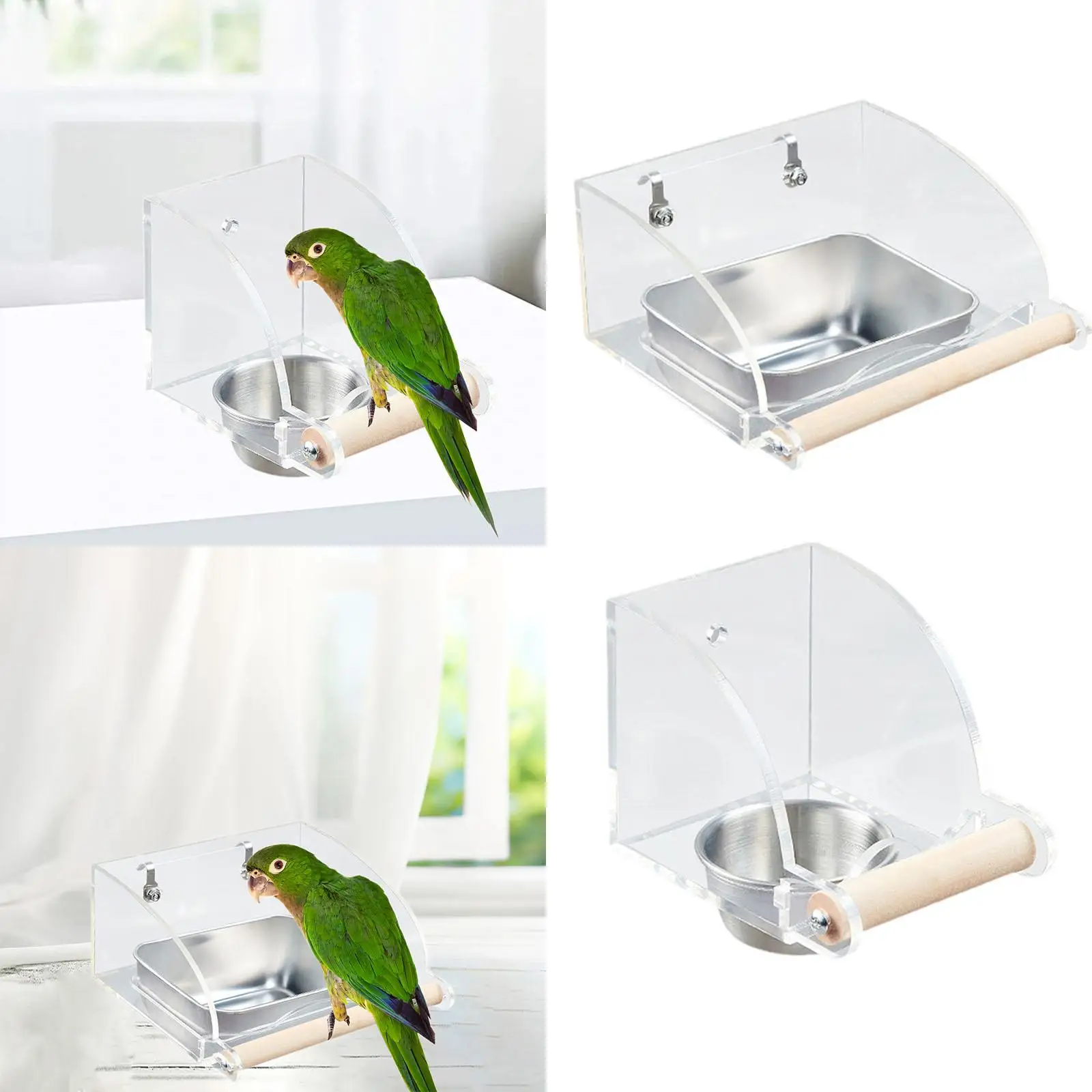 Comedero para jaula de pájaros sin desorden, cuenco de alimentación transparente para periquitos y postros de cacatúas - imagen 4