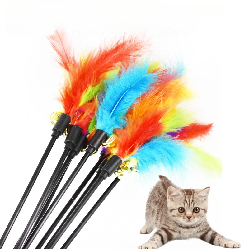 Juguete interactivo para gatitos y gatos, varilla de pluma para mascotas, palo Teaser, Color aleatorio, 1/2 piezas - imagen 2