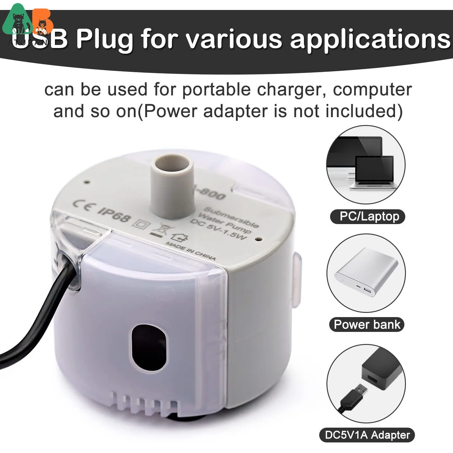 ATUBAN Bomba de repuesto ultrasilenciosa para fuente de agua para gatos de acero inoxidable-SMA-800 Motor-Safe y fácil de limpiar con bajo voltaje - imagen 4