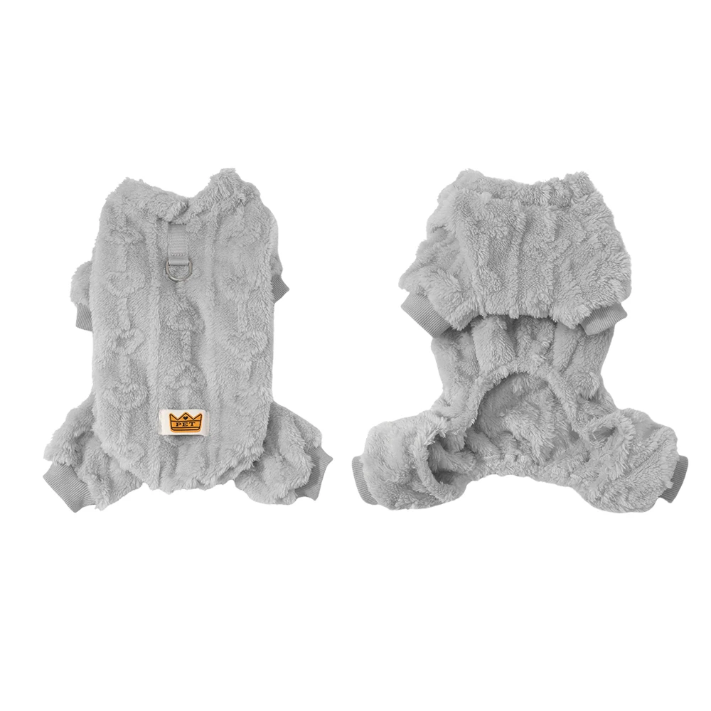 Monos de invierno para perros pequeños y medianos, gatos con anillo en D, ropa cálida y suave y acogedora para cachorros, disfraz de peluche para mascotas Yorkshire Schnauzer - imagen 3