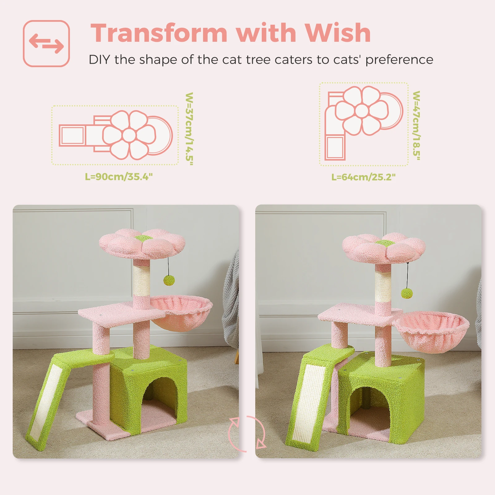 Árbol para gatos de cactus para gatos de interior, torre para gatos pequeños, con rampa para rascar de sisal, hamaca acogedora y percha de cama superior extraíble - imagen 4