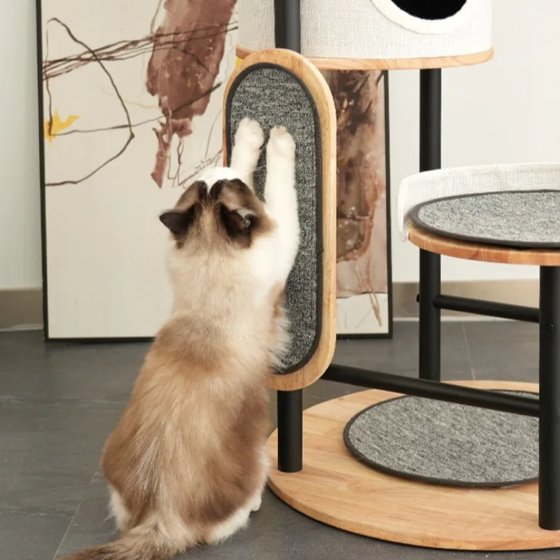 Nido para gatos semicerrado de hierro y madera maciza, marco de escalada, rascadores de goma para mascotas, suministros de juguete, alfombrilla para arena para gatos, productos para muebles - imagen 5