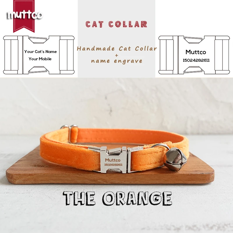 MUTTCO-collares de gato con grabado al por menor, diseño personalizado, collar hecho a mano el naranja, 2 tamaños, UCC147