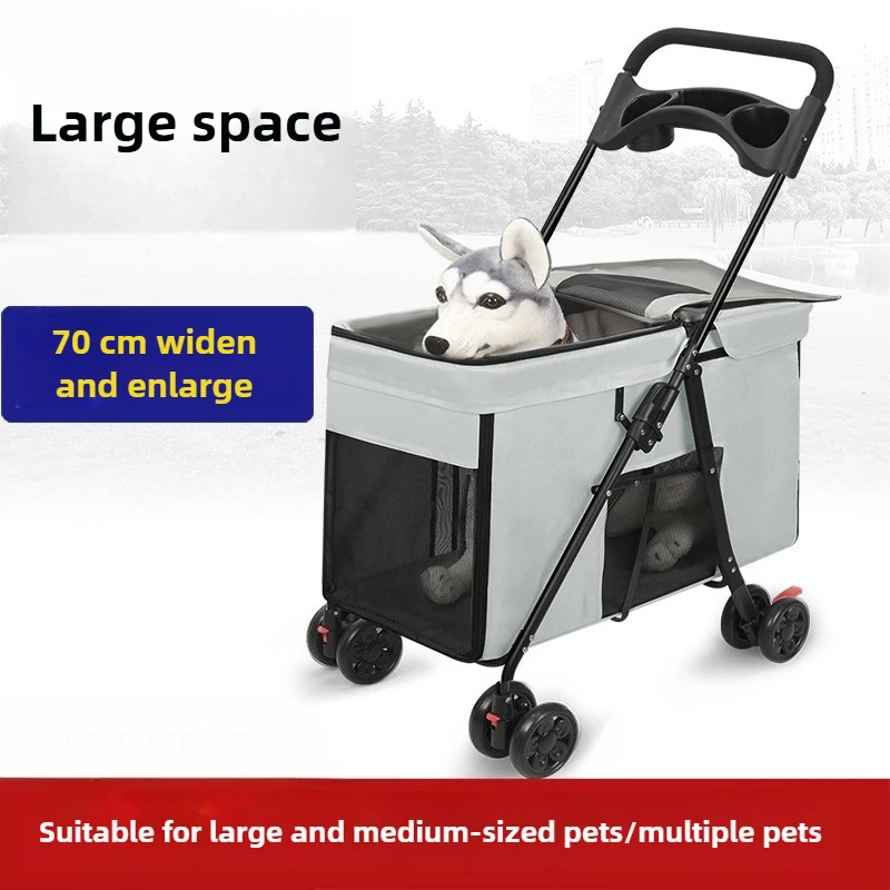 Cochecitos para mascotas para perros medianos y grandes, carrito de transporte grande plegable multifuncional para viajes al aire libre, cochecitos portátiles