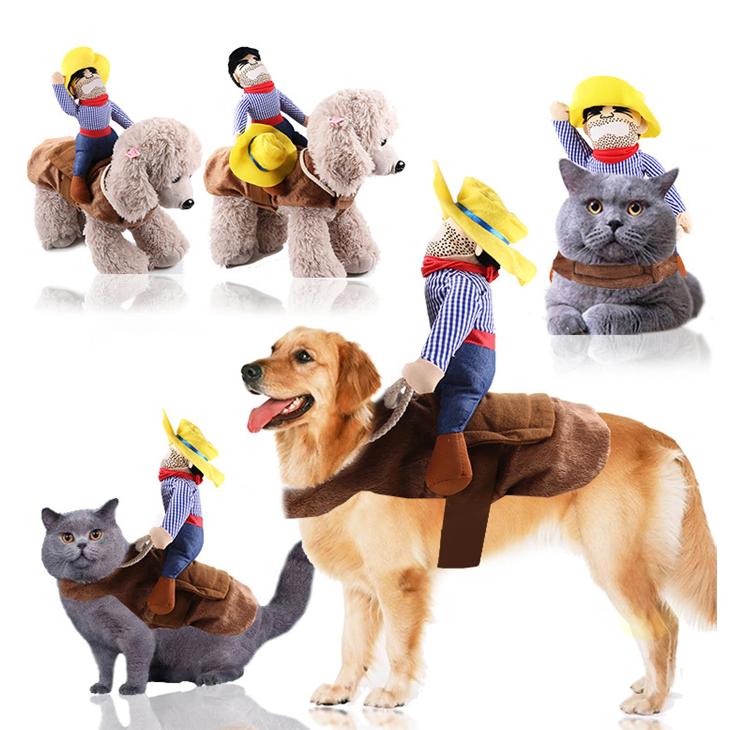 Ropa de jinete vaquero para perro mascota, traje bonito con sombrero para Halloween, Navidad, Festival, decoraciones para fiesta, disfraz de Cosplay para cachorros, 1 ud. - imagen 4