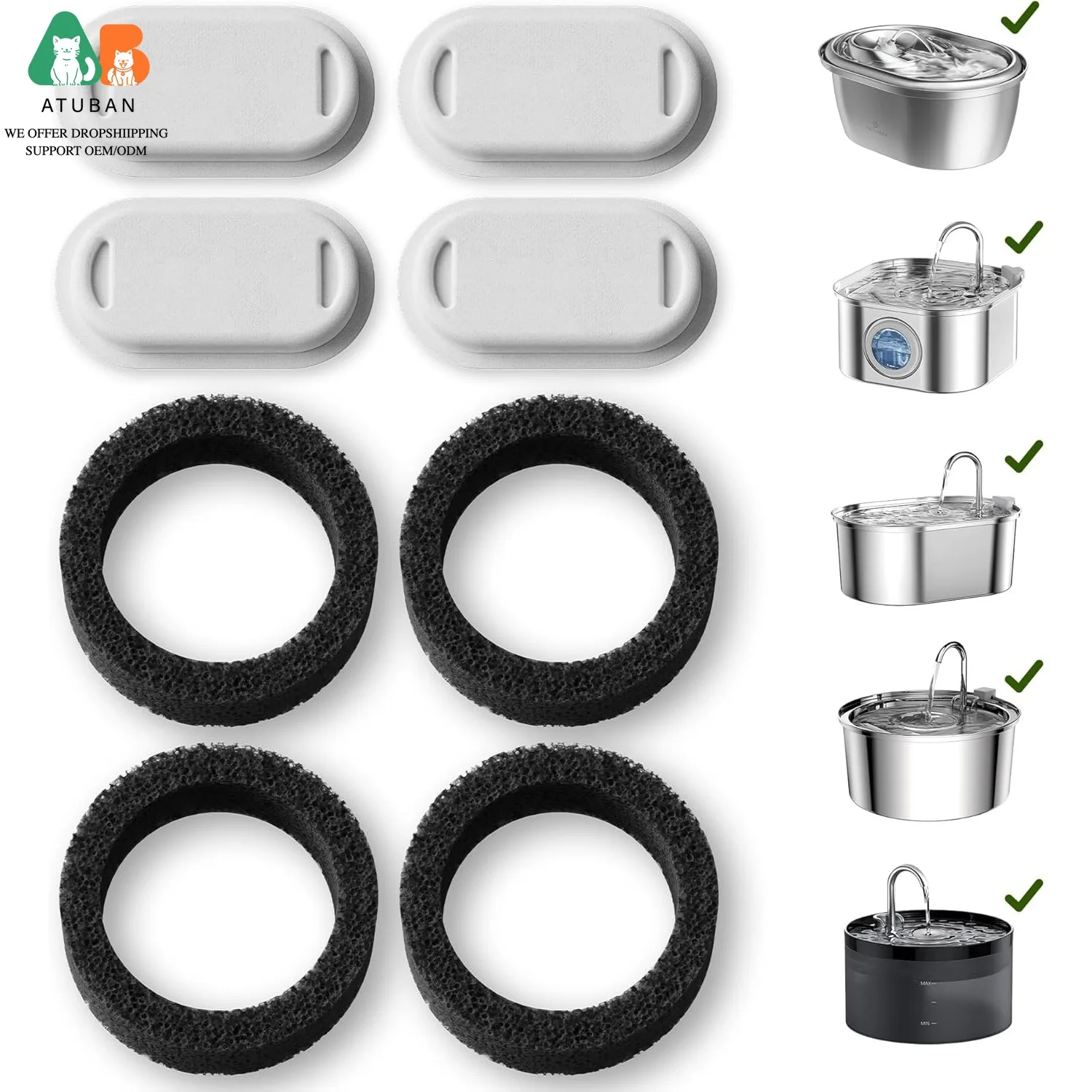 Filtros de repuesto para fuente de agua gato acero inoxidable duraderos
