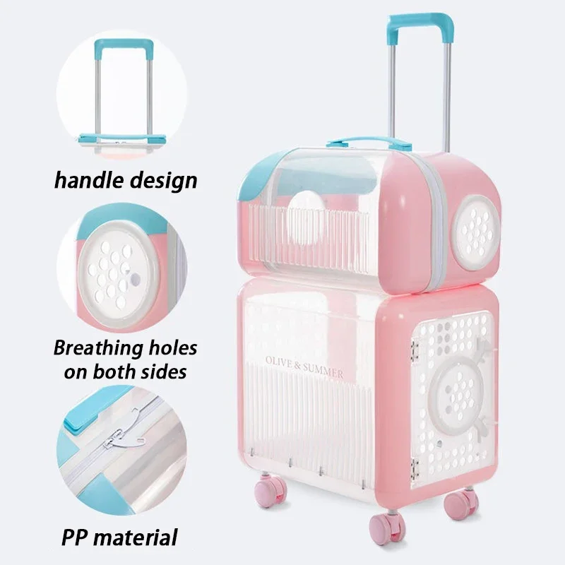 Cochecitos para gatos al aire libre, cochecitos para gatos grandes, 4 ruedas, lindo cochecito transparente para mascotas, caja doble portátil barata, suministros para mascotas - imagen 5