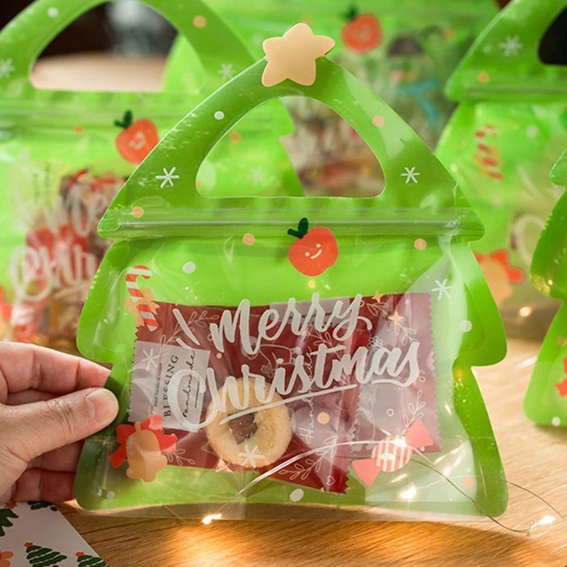Bolsa navideña de 10 piezas para envolver galletas, turrón, dulces de Chocolate, regalo de Navidad, tirador con accesorios de Navidad - imagen 4