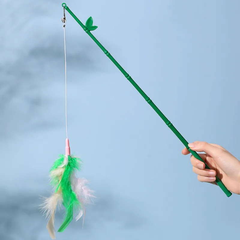 Juguetes interactivos de plumas con mango de bambú para gatos, palos desmontables con campana, juguetes de plumas para gatos, burlas para gatitos - imagen 3