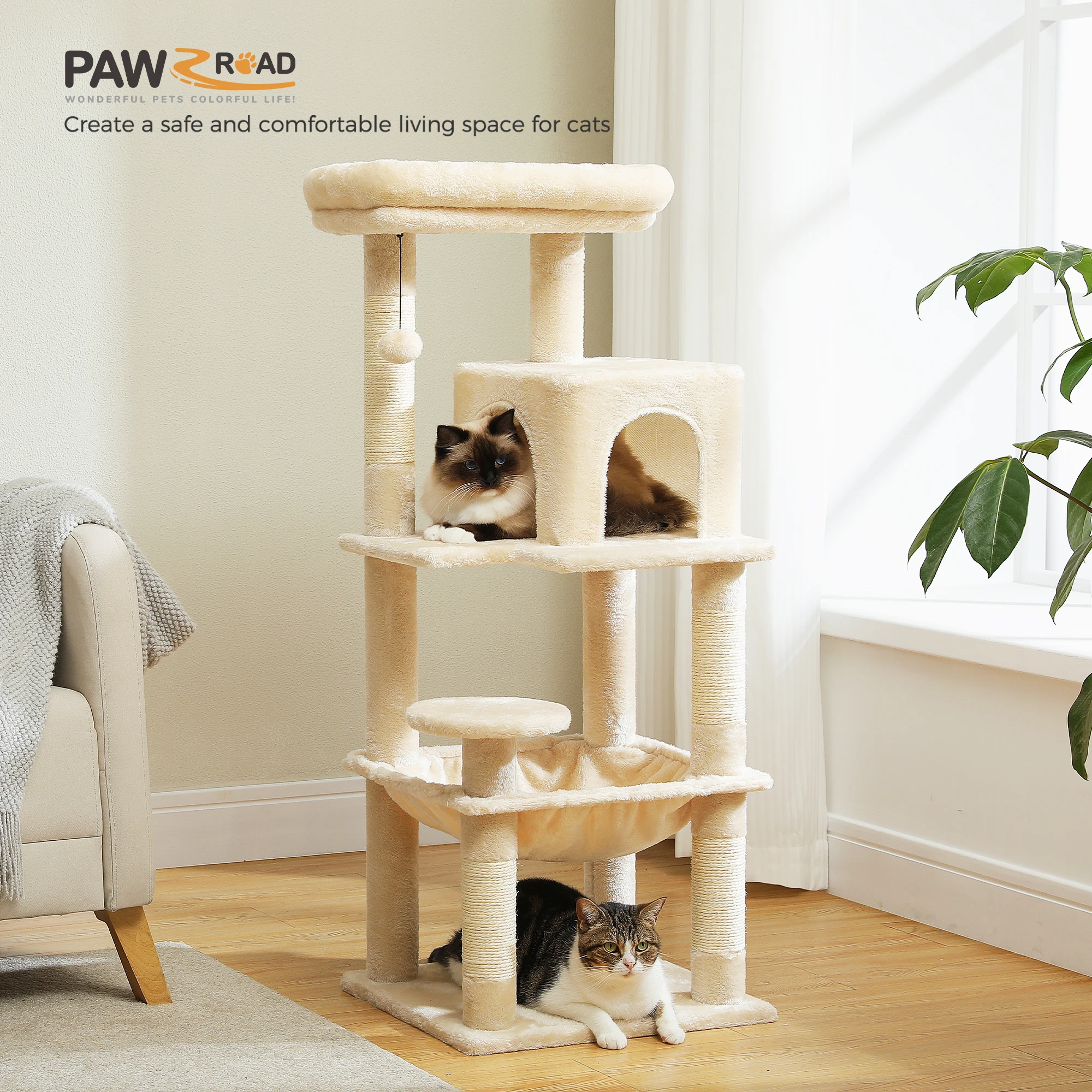 Árbol rascador para gatos con hamaca y plataformas de 5 niveles - imagen 3