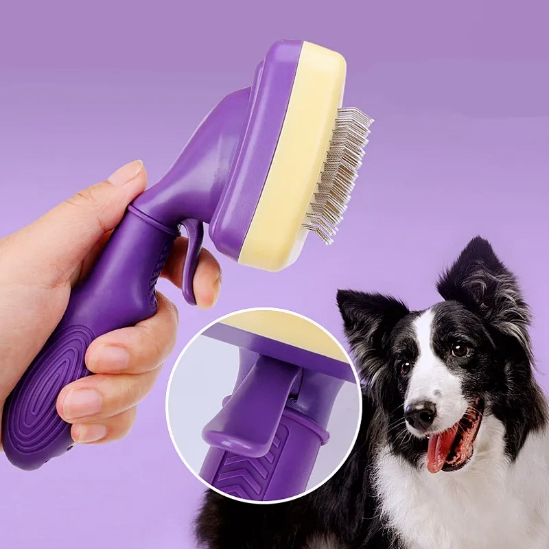 Cepillo para perros, peine autolimpiante para perros, removedor de pelo para mascotas, cepillo para el cuidado de perros, mango cómodo, peines grandes para perros, peine para Limpieza del cabello - imagen 2