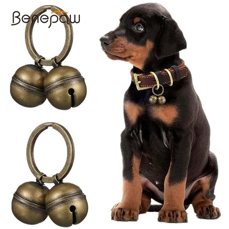Benepaw cascabeles latón vintage perro gato sonido nítido duradero rastreador mascotas cascabel llavero collar cachorro bronce
