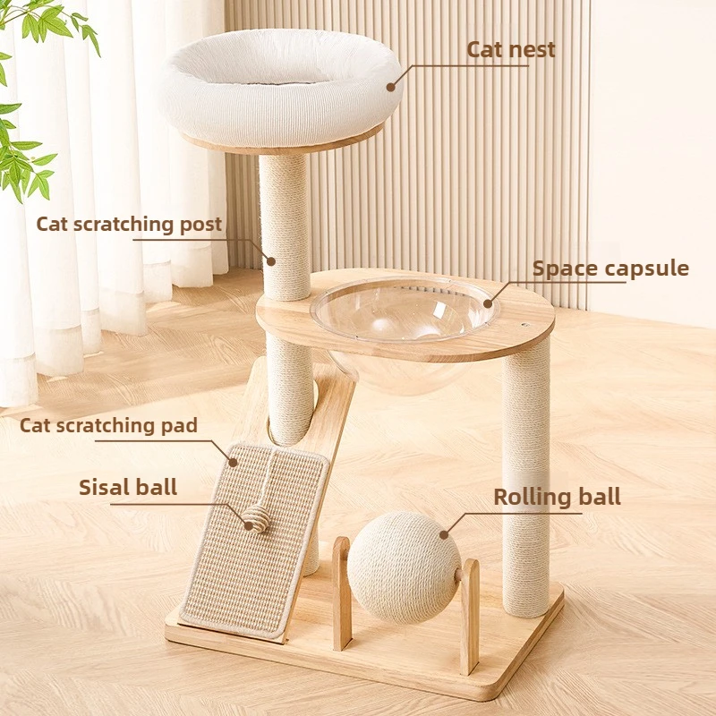 Árbol para gatos de madera maciza, torre creativa para gatos, rascador para gatitos, muebles de juguete, cama para gatos, accesorios para árboles, suministros de entrenamiento para gatos - imagen 2
