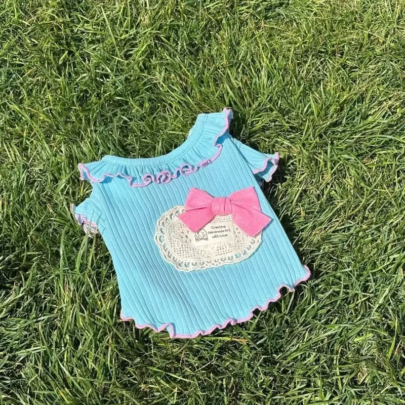Camiseta con estampado Floral de verano para mascotas Ins, chaleco de encaje de peluche para gatos, Top para mascotas, ropa para perros pequeños, ropa para cachorros
