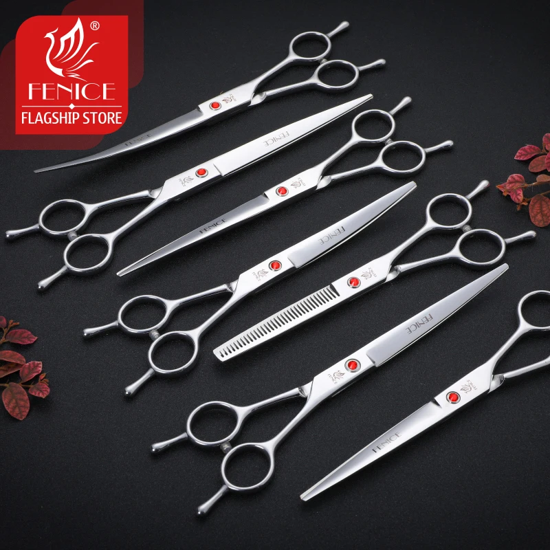 Fenice-Juego de tijeras de aseo profesional para perros, kit de tijeras rectas, curvadas y de adelgazamiento, 7/7 pulgadas, 5/8 pulgadas