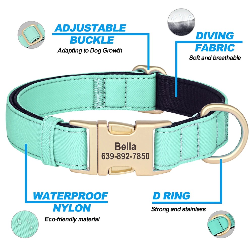 Collar de perro personalizado, collares de nailon impermeables para perros, Collar acolchado suave para mascotas, grabado gratis para perros pequeños, medianos y grandes Pitbull - imagen 3