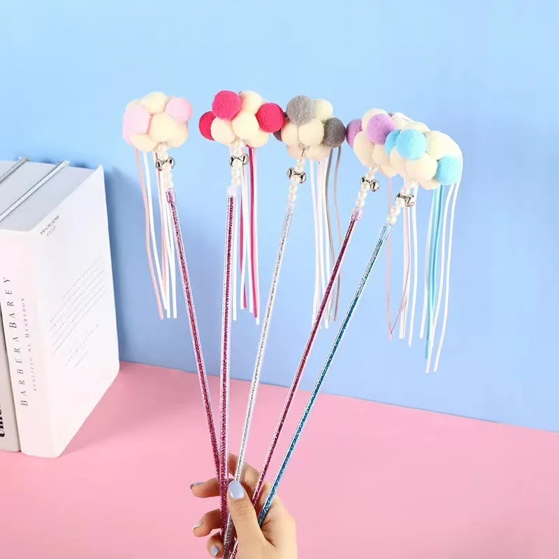 La nueva Hada caliente cosquillas gato palo bola de pelo campana de plumas lindo gato especial borla de mano cosquillas gato palo suministros para mascotas