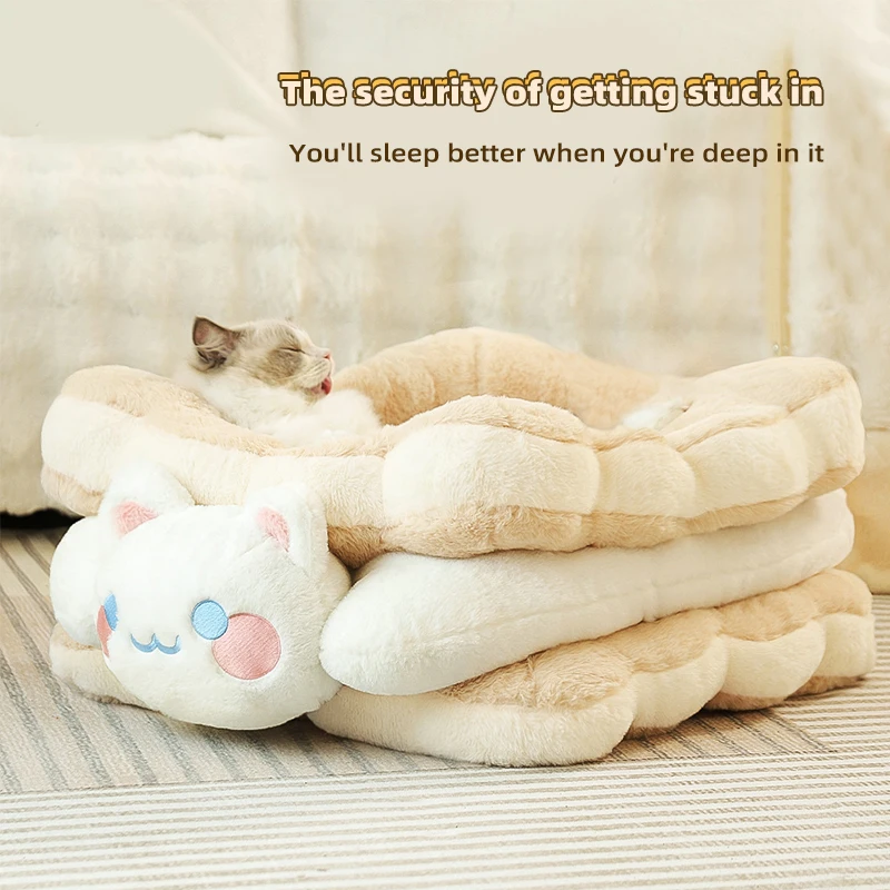 HOOPET Cama para gatos sándwich galleta nido para gatos invierno cálido cama para gatos gruesa gato de invierno gatito durmiendo con perrera para mascotas - imagen 3