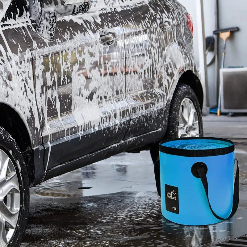 Bolsa de lavado para fregadero, cubo para lavado de coches, portátil, para viajes al aire libre, plegable, multifunción, para pesca, Camping y senderismo, 2l, 20l - imagen 5