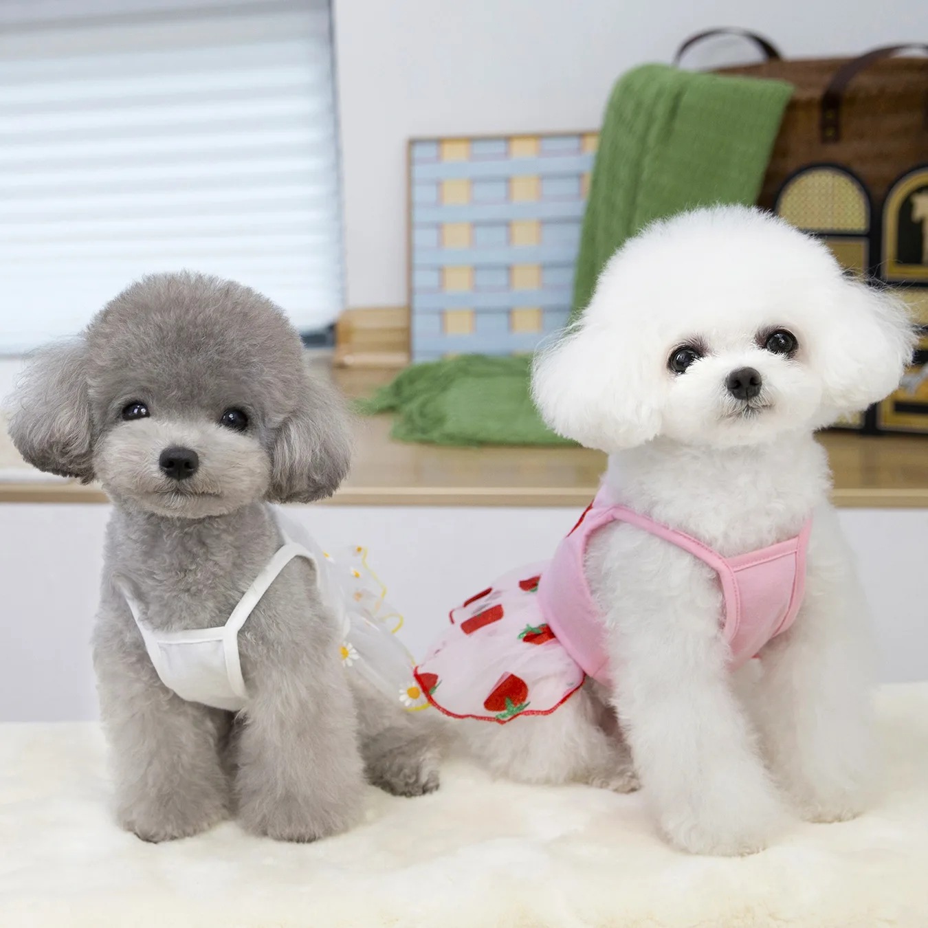 Vestido de malla de fresa para mascotas, vestido de princesa de primavera/verano, falda abombada con tirantes de verano para perros pequeños, ropa para perros pequeños - imagen 2