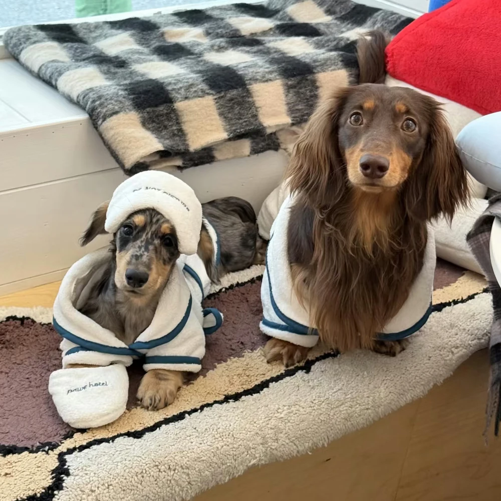 Albornoz de moda para perros Wiener, toalla de secado de baño suave, ropa para perros salchicha, pijamas, ropa de dormir para perros de tejón - imagen 2