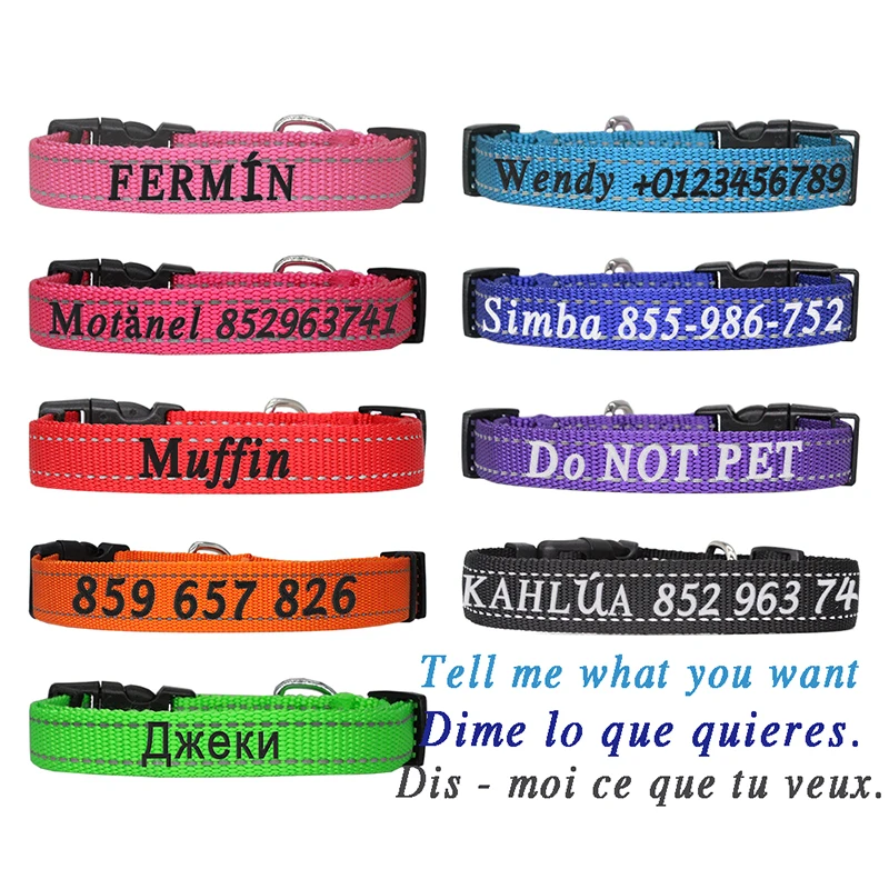 Collar de perro de nailon personalizado, Collar reflectante personalizado bordado con nombre ajustable, Collar con número de teléfono, Collar para perro pequeño y grande - imagen 2