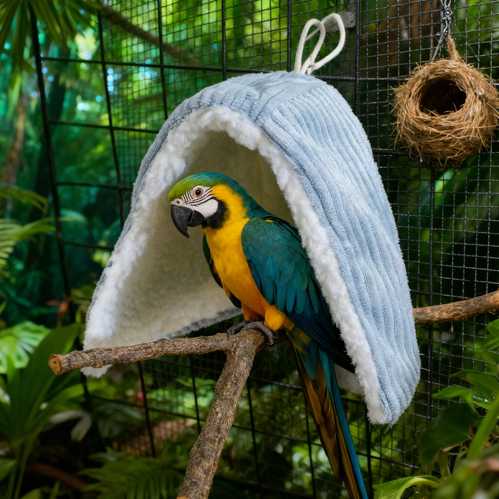Manta calida de invierno para loros y aves pequenas - acolchado