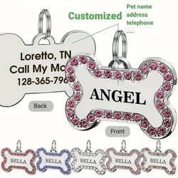 Etiqueta identificación perro gato hueso grabado nombre y teléfono