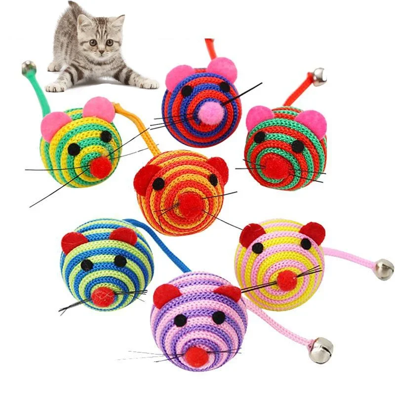 Juguete para Gato de 3/5/7 piezas, cuerda de nailon a rayas, bola redonda, ratón con campana, juguete para masticar para Gato, juguete interactivo para gato, pelota para ratón, producto para mascotas