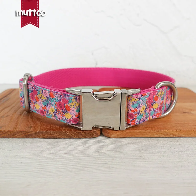 MUTTCO diseño único correa de perro hecha a mano de moda y collar de etiqueta de identificación de perro mascota correa de perro de tulipanes coloridos 5 tamaños UDL121 - imagen 3
