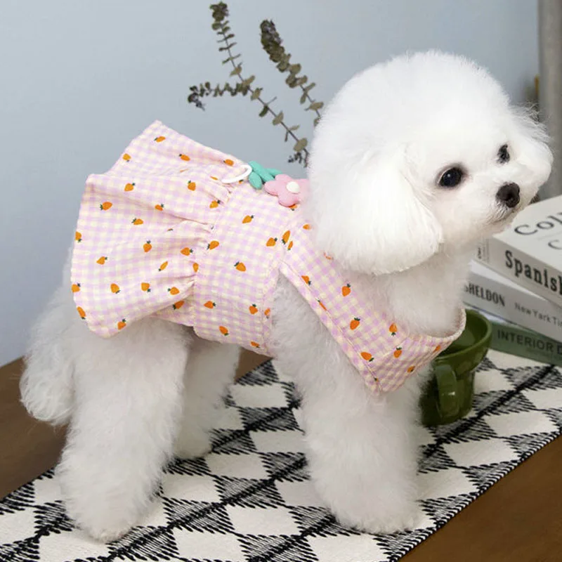 Ropa para perros y niñas, vestido femenino dulce de verano para perros pequeños, Dachshund Yorkie, ropa verde y rosa para mascotas, falda con tirantes para cachorros, vestidos XS - imagen 3