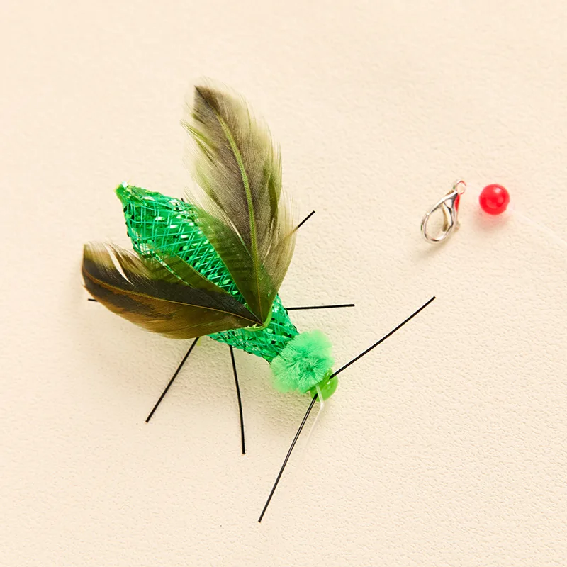 2 uds simulación formas de insectos pluma gato juguete reemplazo cabeza gatito gato Teaser juguete para mascotas - imagen 3