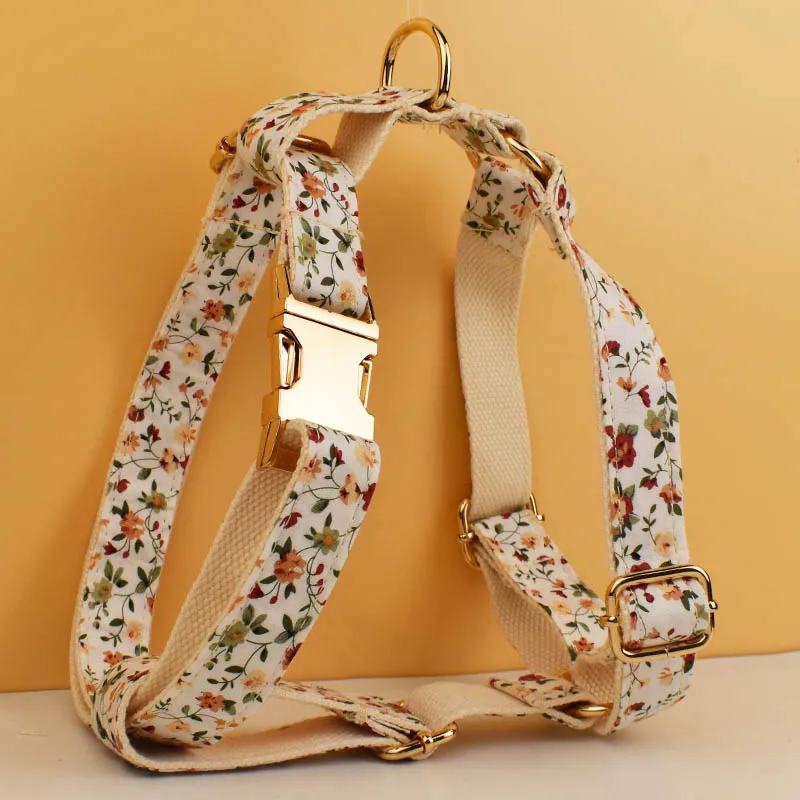 Collar de perro personalizado, conjunto de correa, collares de perro personalizados, Collar de perro de algodón suave con flores de lujo, correas, arnés, lazo flower04 - imagen 2