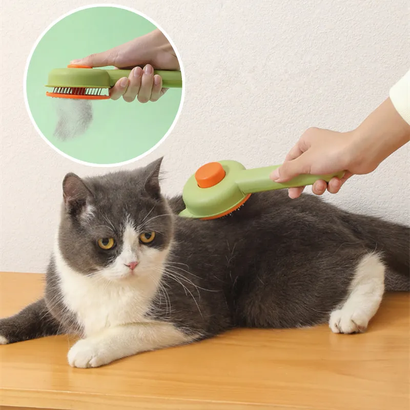 Peine de Acero Inoxidable para Gatos con Cepillo de Masaje y Removedor de Pelo de Un Botón - imagen 2
