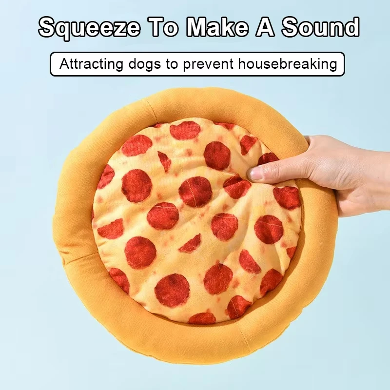OUZEY-juguetes chirriantes con forma de Pizza para mascotas, juguetes de peluche resistentes a mordeduras para perros, limpieza interactiva de dientes, juguete con sonido para masticar para cachorros, accesorios para mascotas - imagen 3
