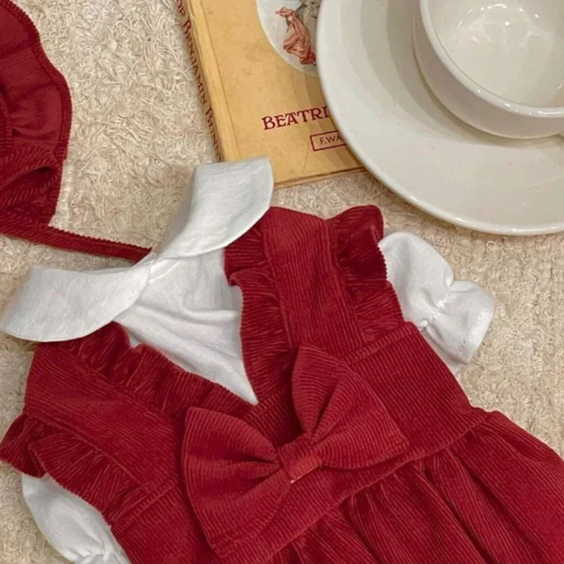 Ropa de invierno para mascotas, jersey de Pomerania de color sólido, Rojo cálido, falda para cachorros, vestido de princesa para perros pequeños - imagen 4