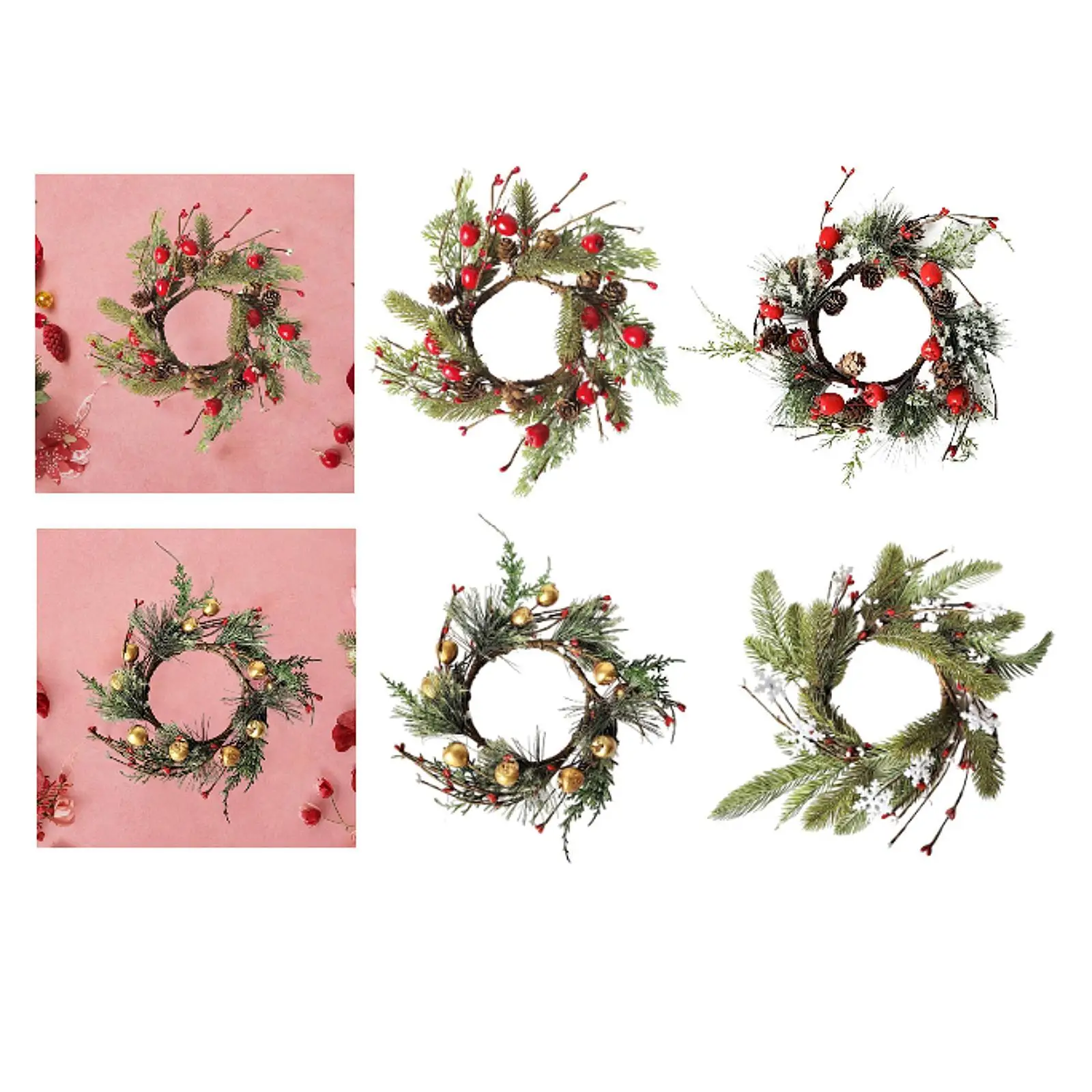 Christmas Candle Ring Wreath Table Centerpiece Candle Holder Xmas Wreath Cabinet Wreath for Window Home Decor Wedding Party