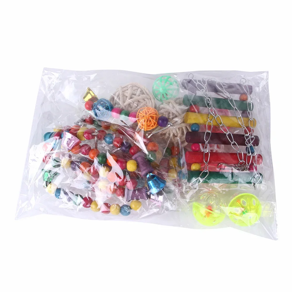 Jaula de madera para loros, columpio masticable fiable, puente de mordida, cuentas de madera, forma de juguete para loros, 5/8/10/12 paquetes - imagen 5