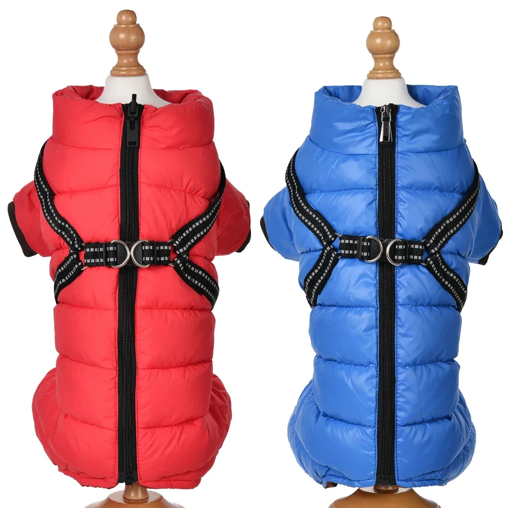 Mono cálido para perros con arnés, ropa para perros pequeños, chaqueta impermeable para cachorros, abrigo para mascotas Chihuahua Yorkshire Bulldog para invierno - imagen 2