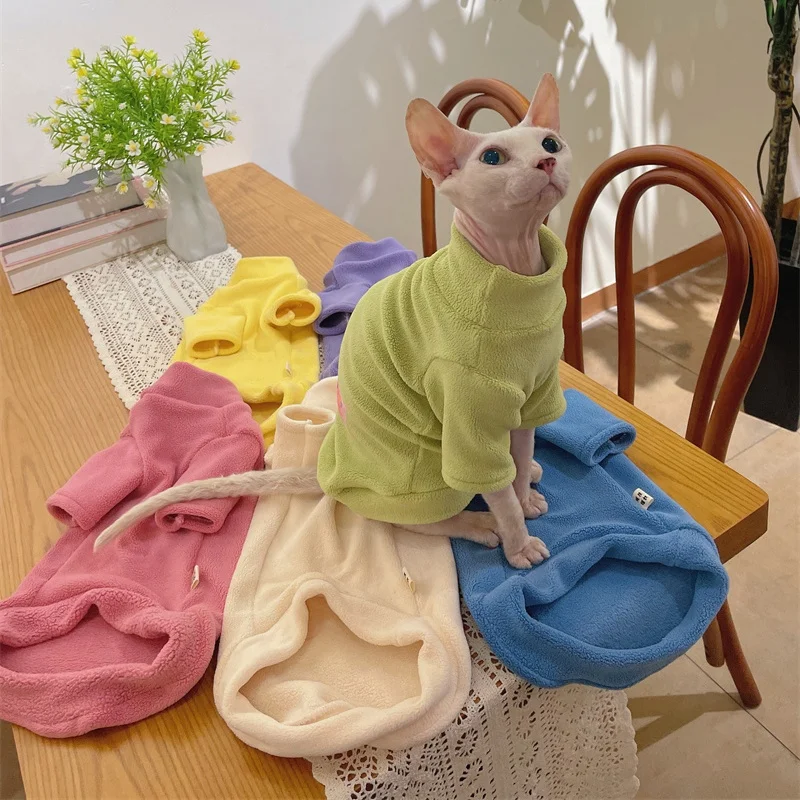 Abrigo polar para gato Sphynx en invierno, sudadera de dos patas para gatitos, pijama suave y dulce para gato sin pelo, suéter Devon Rex