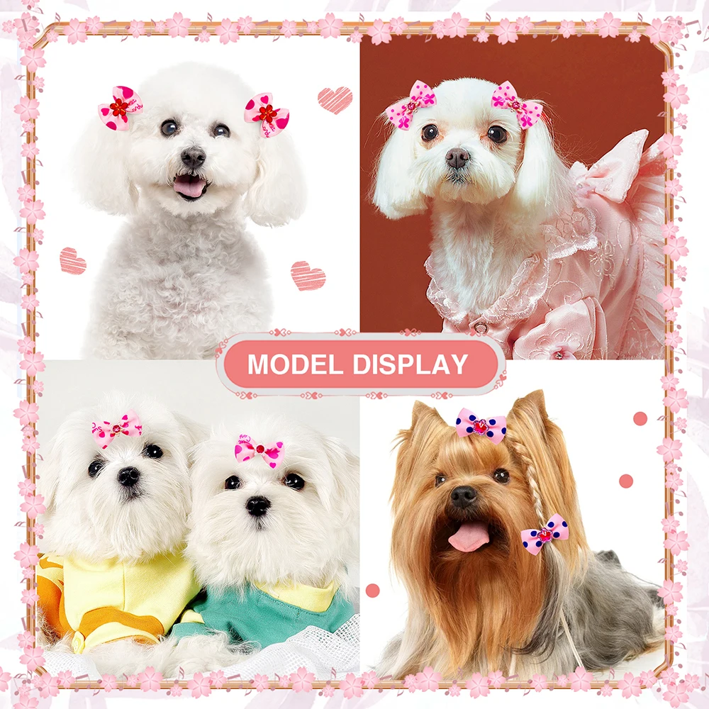 Lazos para el pelo de perros pequeños, accesorio para el pelo de perlas y diamantes, con lazo para gato, 100 unidades por par - imagen 2