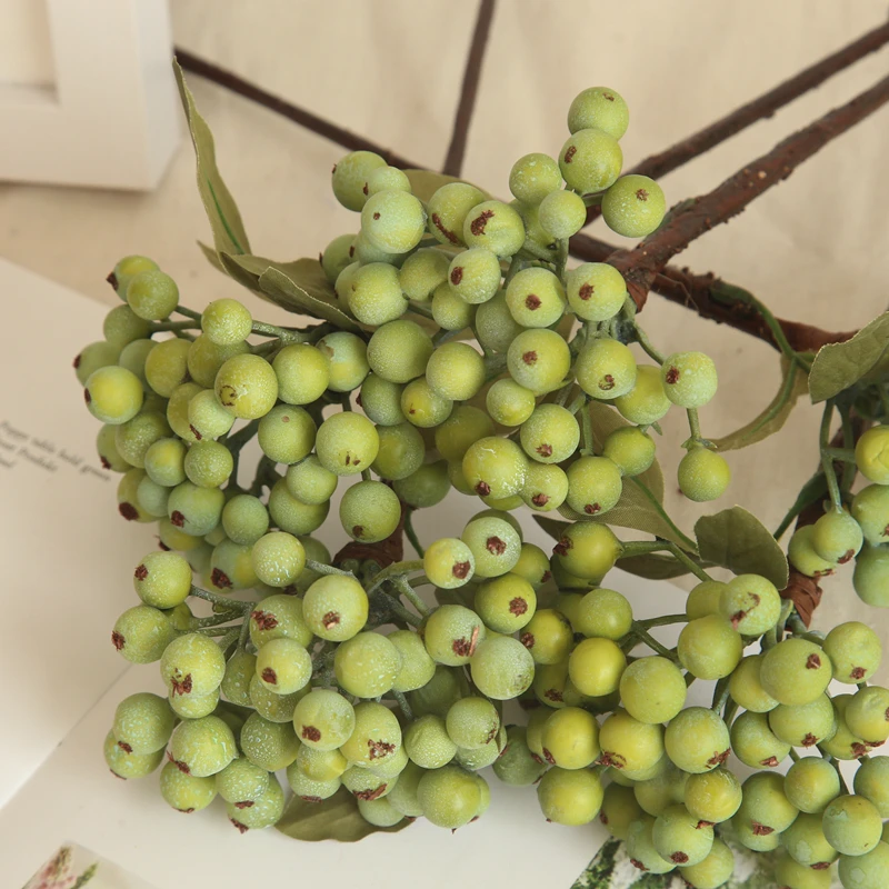 1 unidad de flores artificiales de espuma de frijol verde y baya, 29CM, decoración del hogar, pequeñas flores falsas, accesorios de decoración de ramas de frutas, planta de imitación - imagen 2