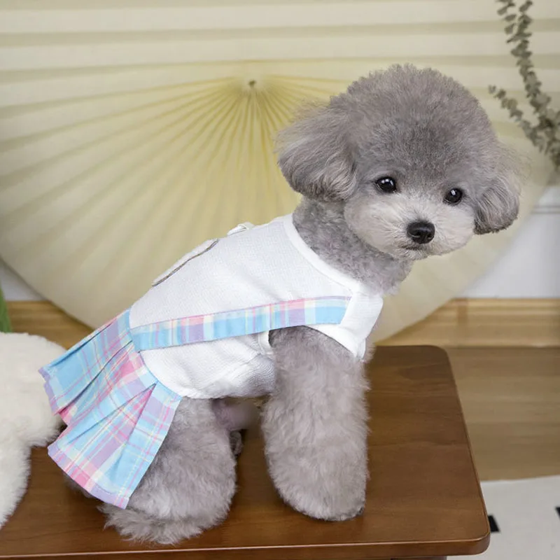 Dog Clothes Dog Dress Strap Plaid Skirt White Hoodie Dresses For Small Dogs Chiwawa Yorkie Female Costume Dress For Cats Dogs XS - imagen 4