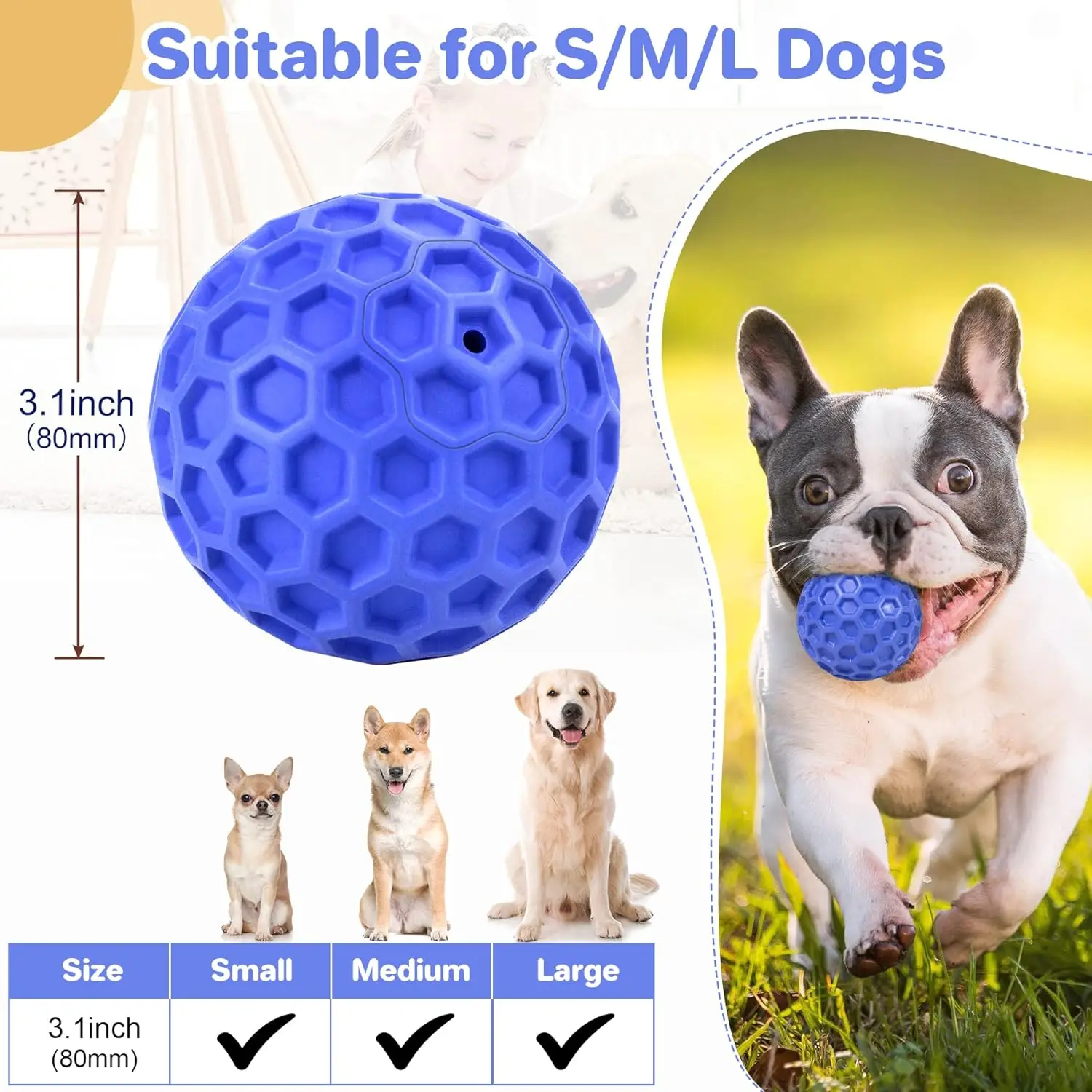 Bolas para perros indestructibles y chillones, juguetes interactivos para perros para mantenernos y ocupar, juguete de goma para masticar perros para razas medianas y grandes,