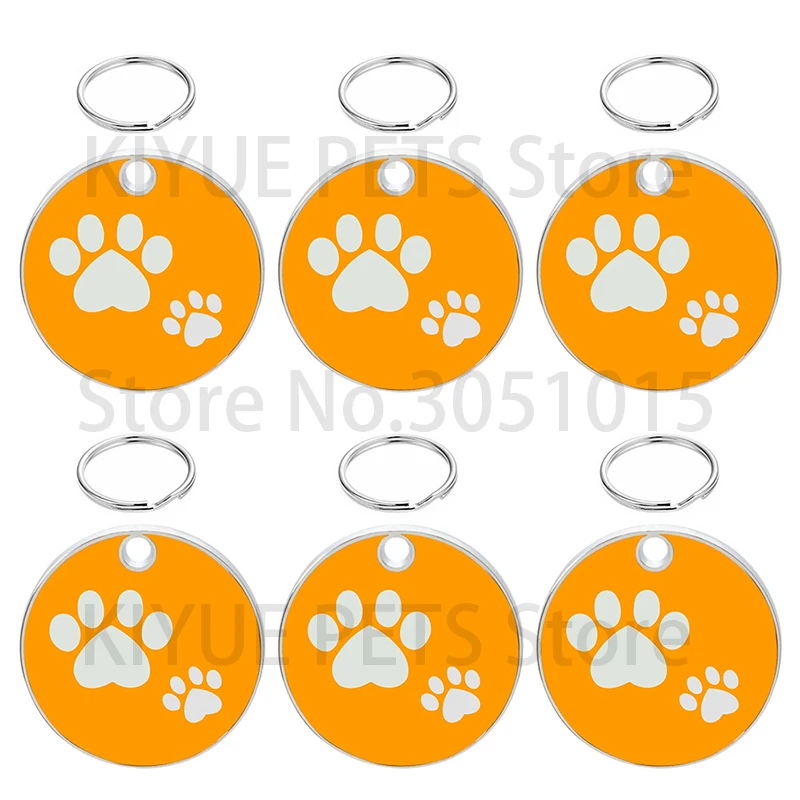 Placa de identificación antipérdida para mascotas, colgante de Metal con forma de pata redonda, letras de Color, accesorios para el cuello en blanco, 20 unidades - imagen 5