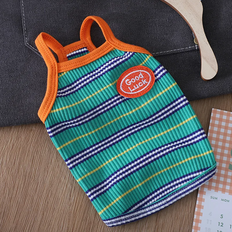 Chaleco fino a rayas de primavera para mascotas, chaleco protector solar transpirable para gatos, ropa para perros pequeños
