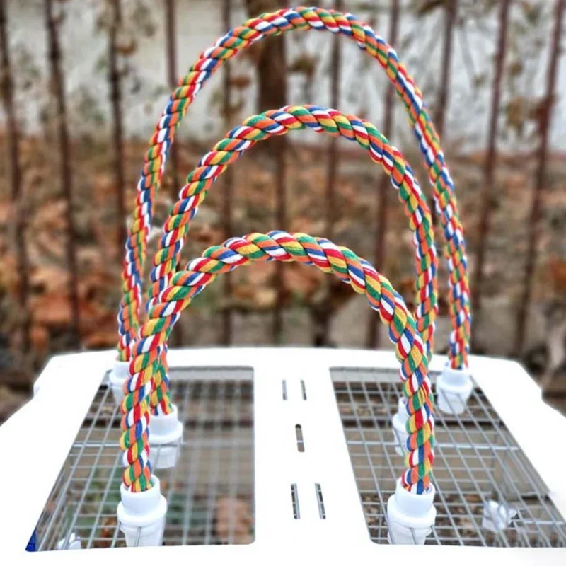 Juguete Molar para pájaros, cuerda de algodón duradera, perchas de pie para loros y mascotas multicolores para cacatúa, jaula para loros, juguete para pájaros y mascotas - imagen 3