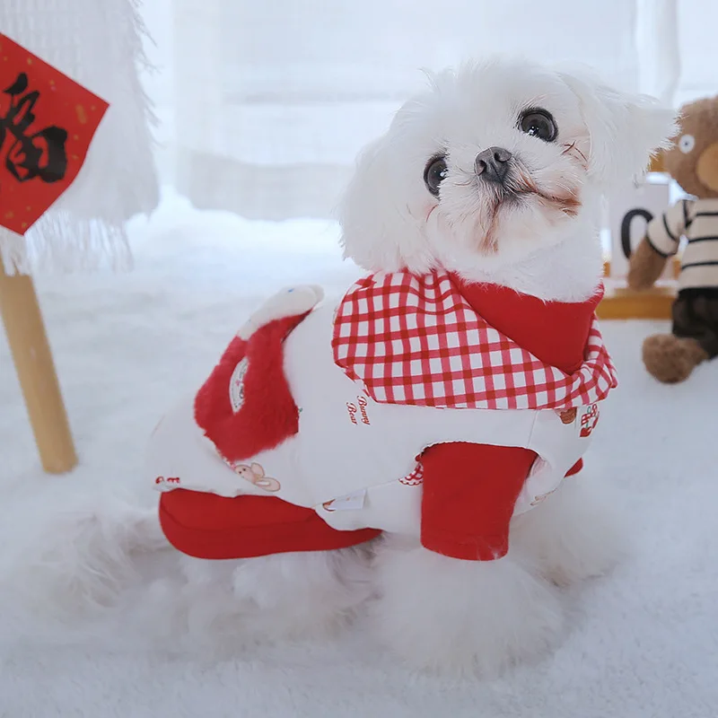 Chaqueta de plumón de Año Nuevo para mascotas, ropa cálida de invierno para cachorros y gatos, chaleco con lazo, abrigo inferior, ropa para cachorros pequeños - imagen 4